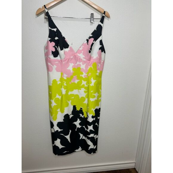 Milly Floral Sheath Dress Size 10 Preppy Spring Mini Slip Pink green black NWOT - Picture 4 of 8